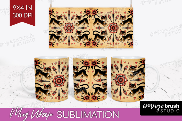 Traditional Tattoo Mug Wrap - Tattoo Mug PNG Sublimation