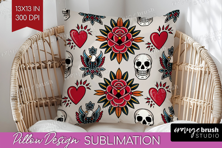 Traditional Tattoo Pillow Sublimation - Tattoo Pillow Cover