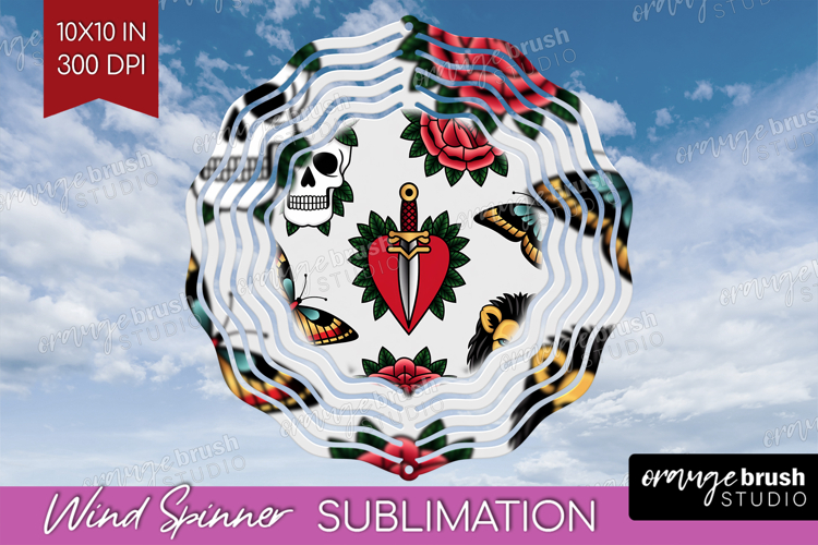 Traditional Tattoo Wind Spinner Sublimation PNG - Tattoo example image 1