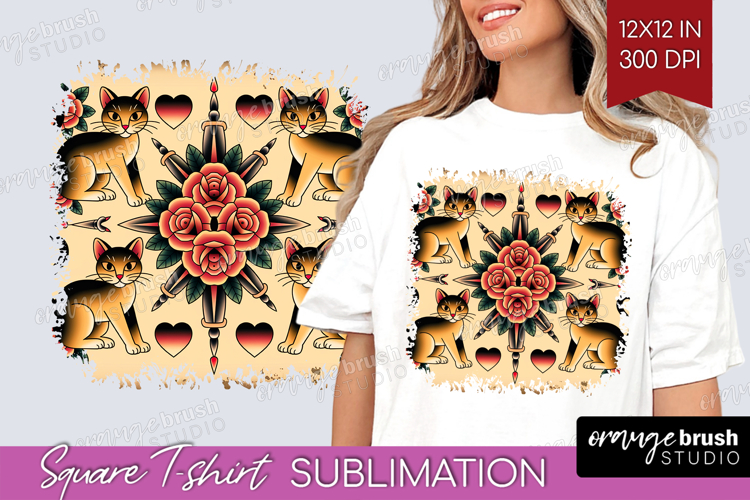 Traditional Tattoo Square Tshirt Background - Tattoo PNG