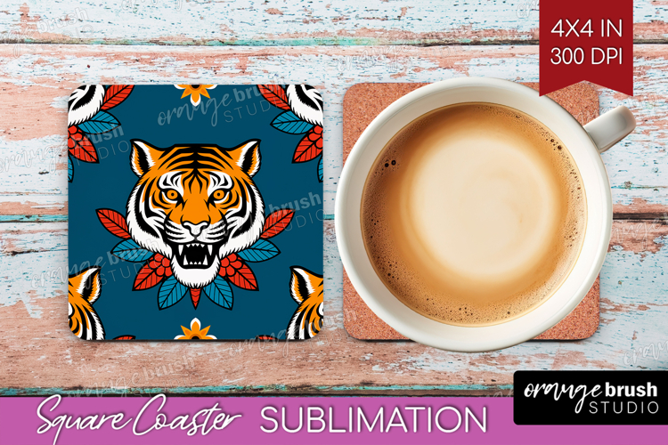 Traditional Tattoo Square Coaster - Tattoo Coaster PNG