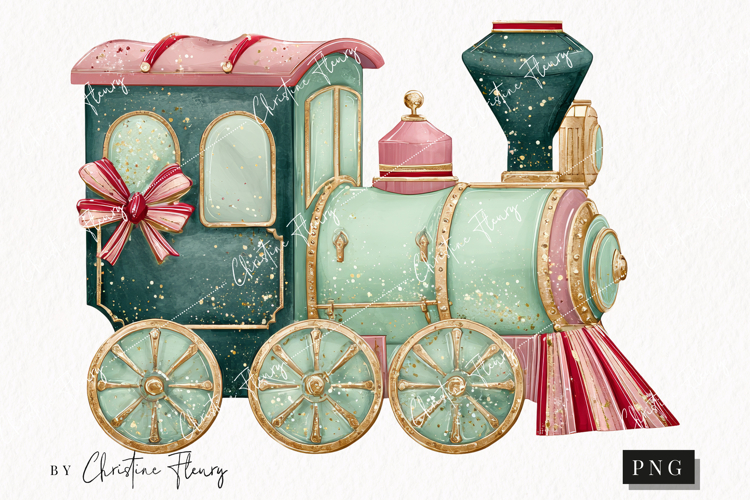 Brush Stroke Christmas Train Clipart | Preppy Christmas PNG