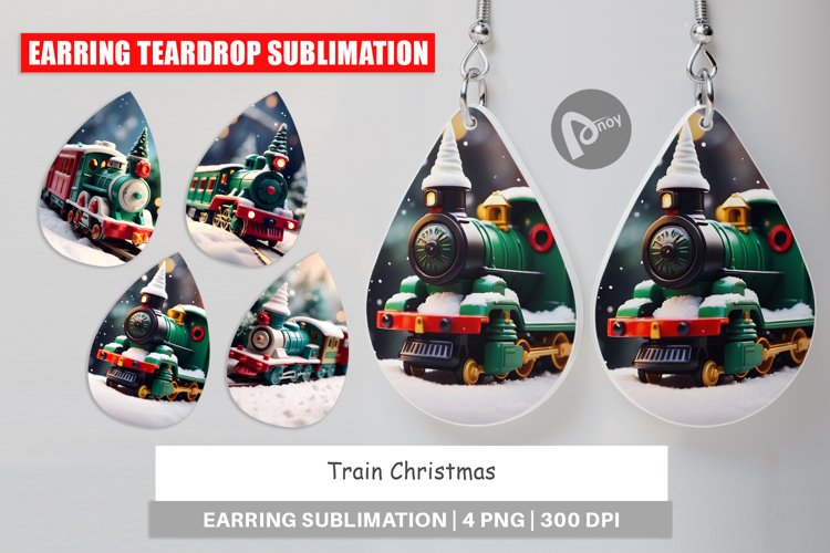 Earring teardrop sublimation design Train Christmas