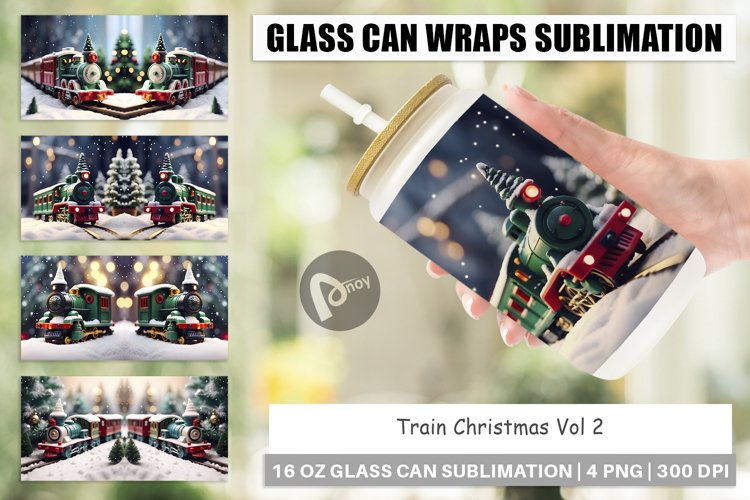 Glass Can Wraps Train Christmas