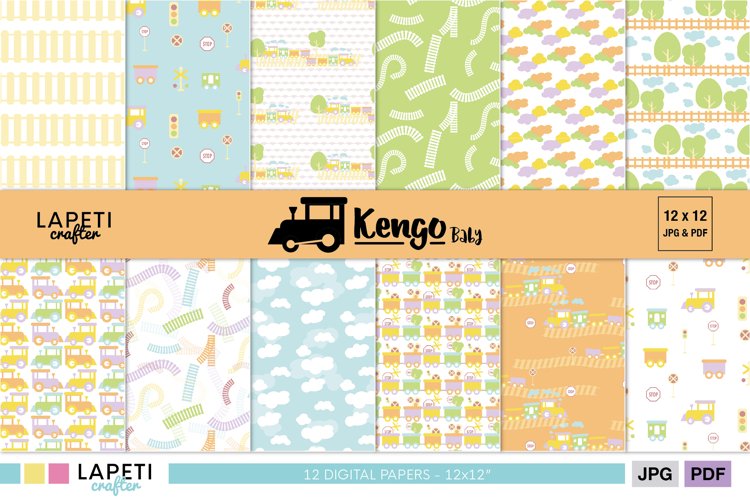 Baby boy train digital paper 12x12 size