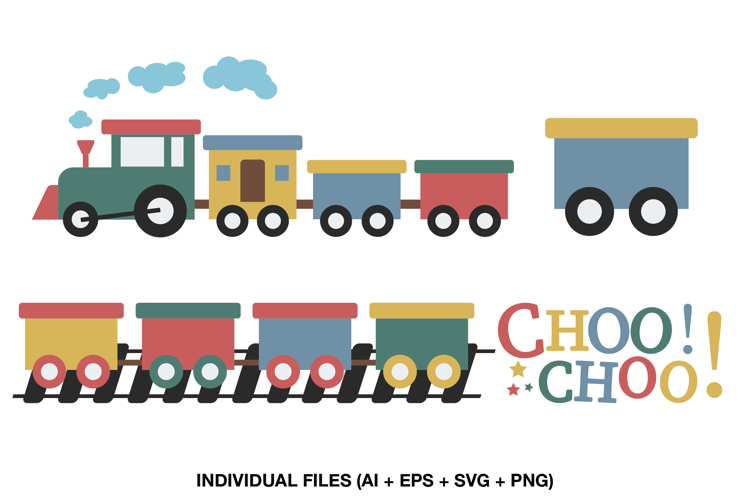 Cute Train Clipart, Kids Birthday Train Graphics