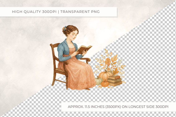 Vintage Romantic Lady Clipart Regency Fall Bookish PNG