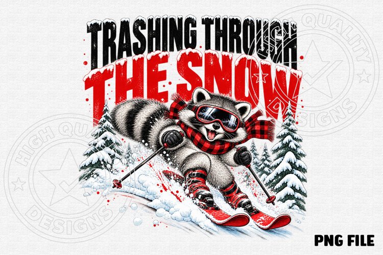 Trashing Through the Snow Funny Christmas Raccoon Skiing Des example image 1
