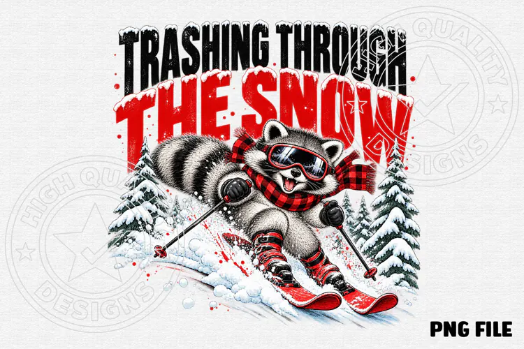 Trashing Through the Snow Funny Christmas Raccoon Skiing Des