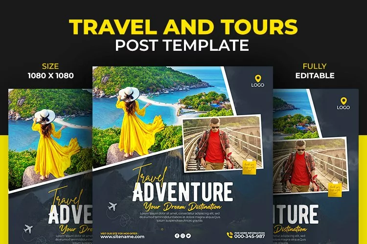 Travel Adventure the World Social Media Post Design Template