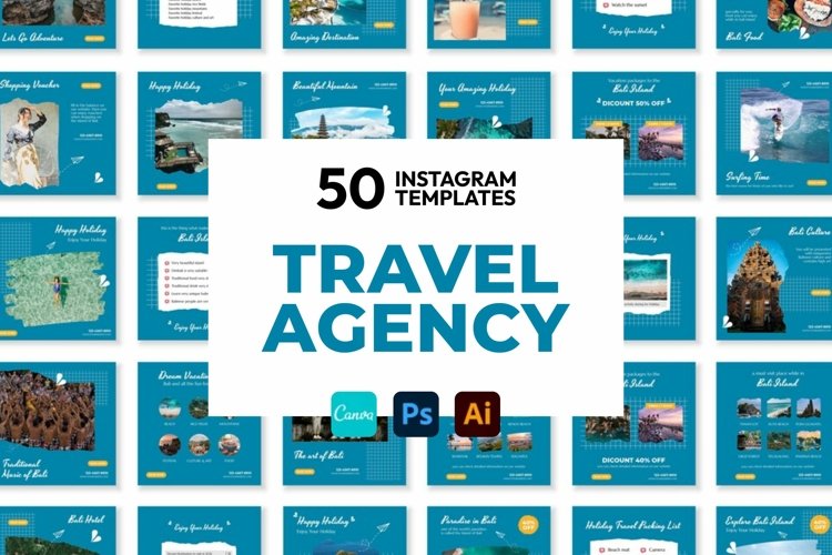 Tour   Travel Blue Instagram Templates| CANVA-PS-AI