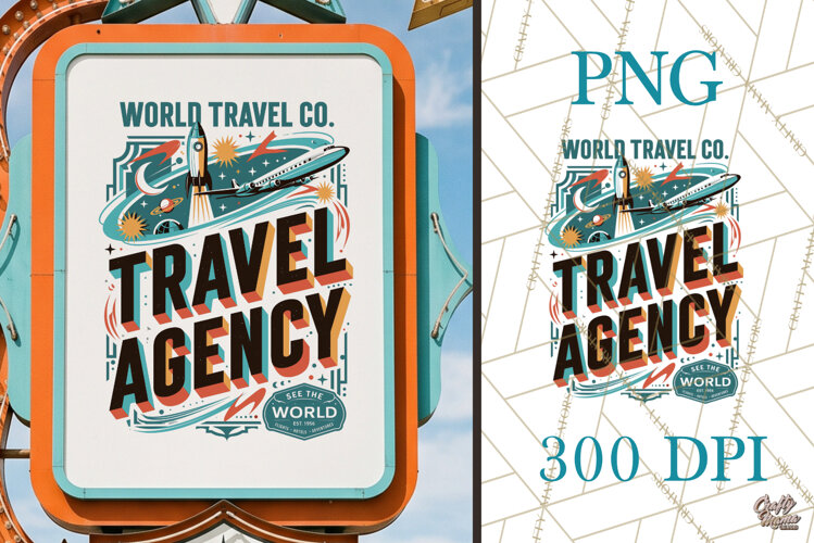 Retro Atomic Age Travel Agency PNG example image 1