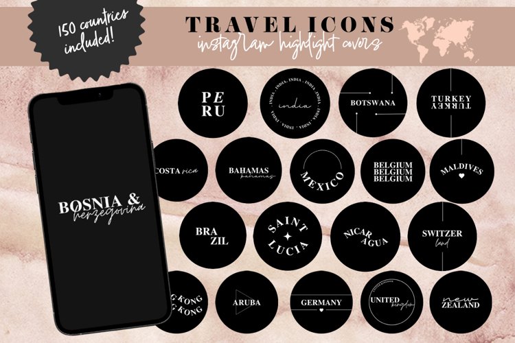 Travel Instagram Highlight Covers, Countries Story Icons