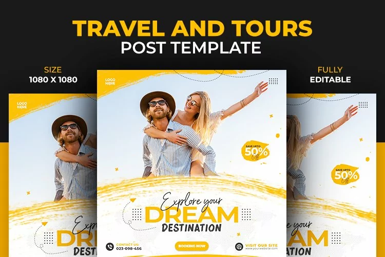 Travel and Tours Adventure Social Media Post Design Template