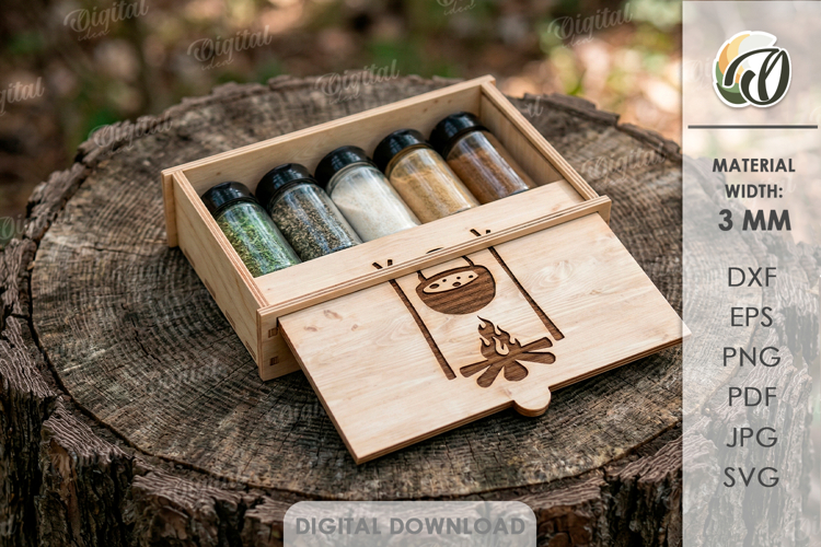 3D Travel spice box Laser cut. Camping SVG
