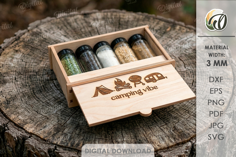 3D Travel spice box Laser cut. Camping SVG