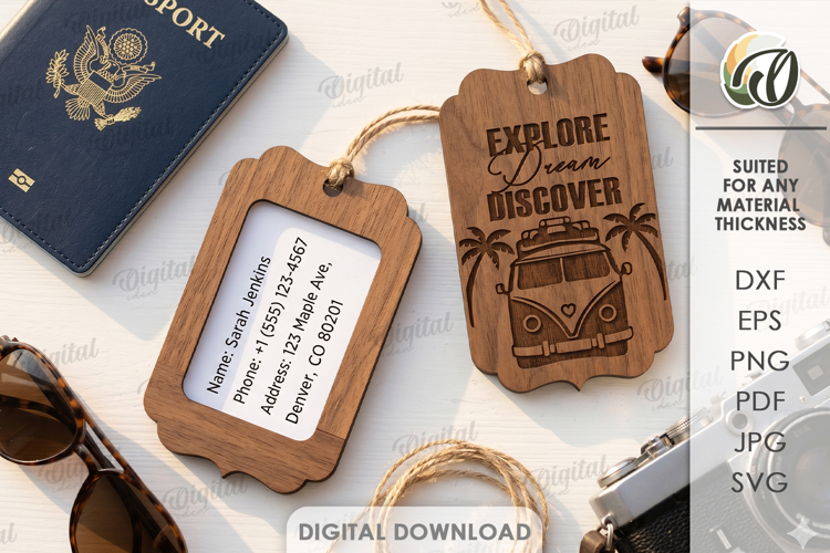 3D Travel Tag Laser Cut. Luggage Tag SVG