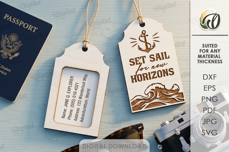 3D Travel Tag Laser Cut. Luggage Tag SVG