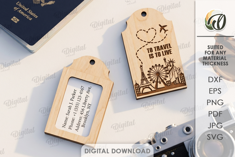 3D Travel Tag Laser Cut. Luggage Tag SVG