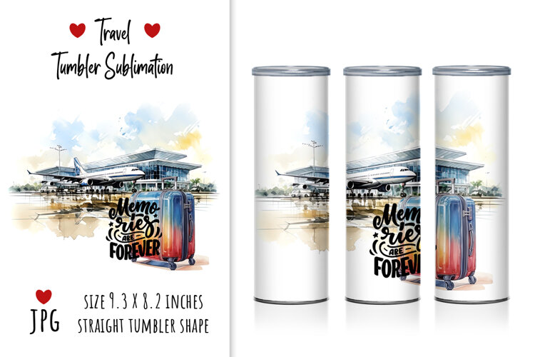 travel, airport, airplane, luggage, suitcase, vacation, tourism, journey, adventure, flight, travel concept, watercolor illustration, digital art, memories, tumbler, sublimation, sea, vacation, beach, palm, ocean, summer, money, rest, 