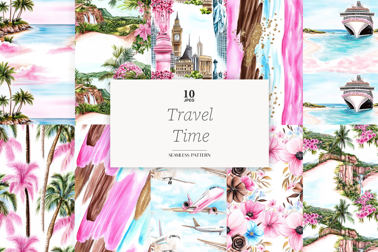 Travel Vacation Digital Paper | Beach Summer Island Pattern