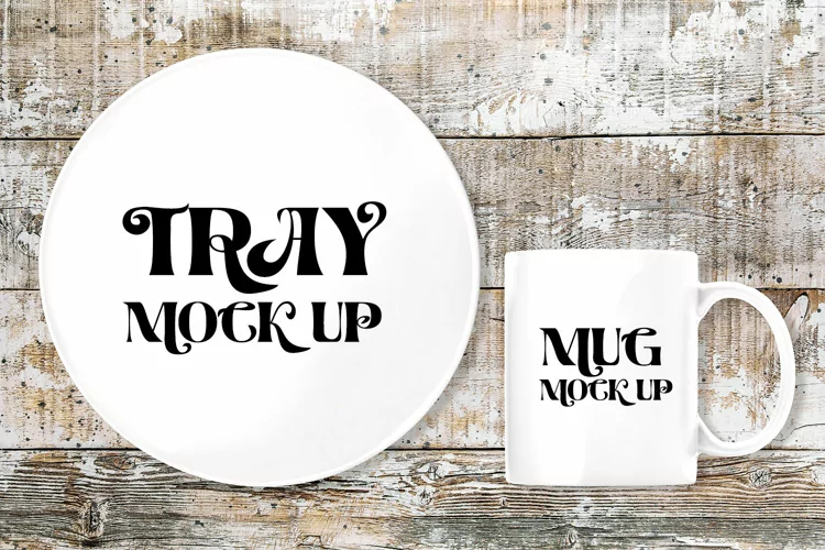 Mug mock up Tray mockup wooden background