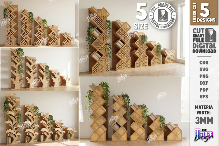Tree Bookshelf Laser Cut Bundle | Vertical Wooden Bookcase