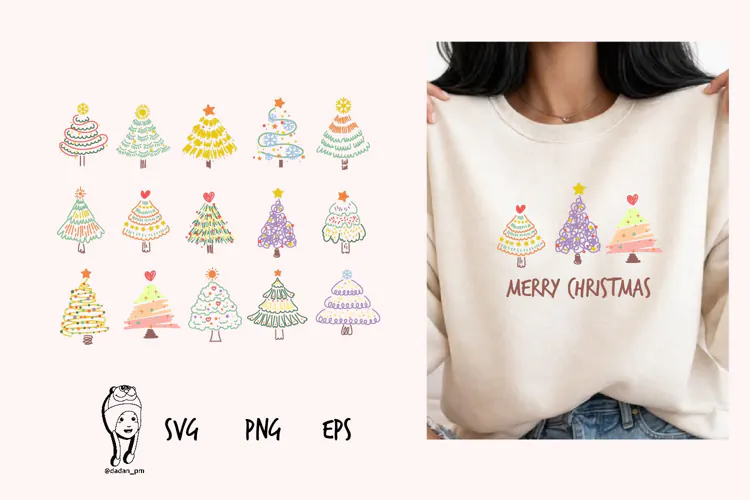 Handdrawn christmas tree colorful