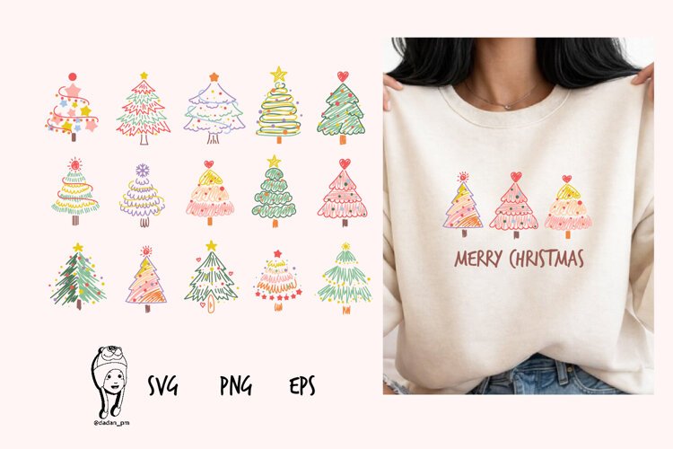 Handdrawn christmas tree colorful example image 1