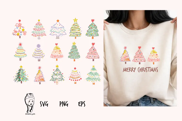 Handdrawn christmas tree colorful