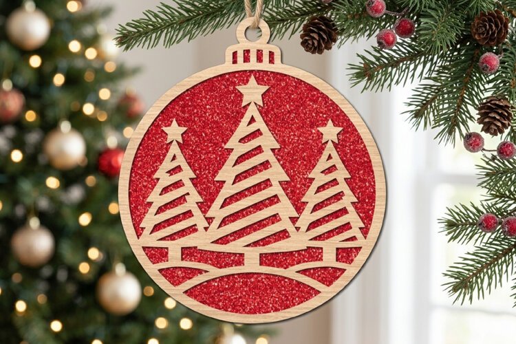 Tree Christmas Bauble SVG Laser Cut File For Crafters example image 1