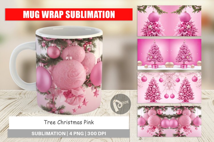Mug sublimation design Tree Christmas Pink
