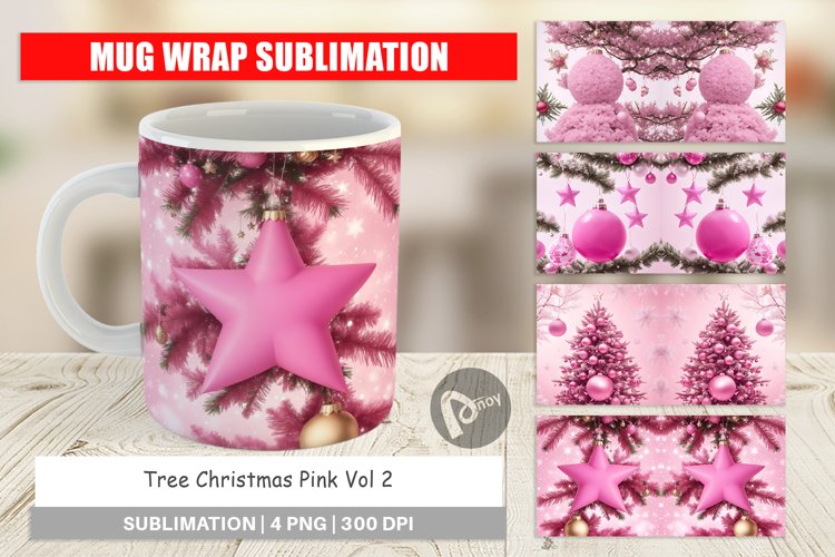 Mug sublimation design Tree Christmas Pink