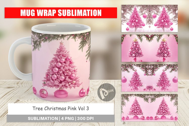 Mug sublimation design Tree Christmas Pink