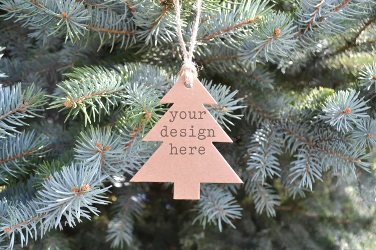 Kraft Christmas Gift Tag Mockup| Add SVG Sublimation Clipart
