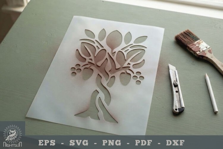 Tree Papercut Stencil 2 example image 1