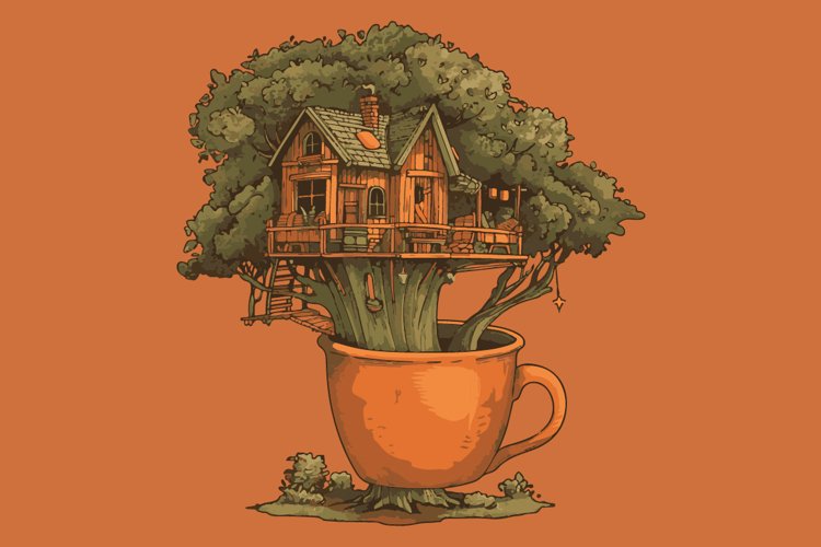 Treehouse built inside a coffee mug