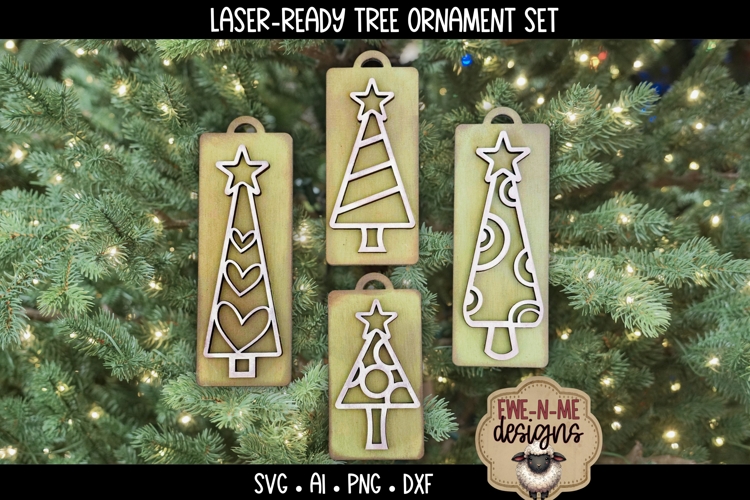 Christmas Tree Tag Laser Ready SVGs | Four Laser SVG Designs