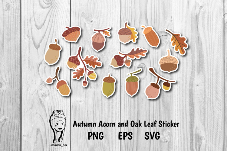 Autumn Acorn and Oak Leaf Sticker svg png eps example image 1