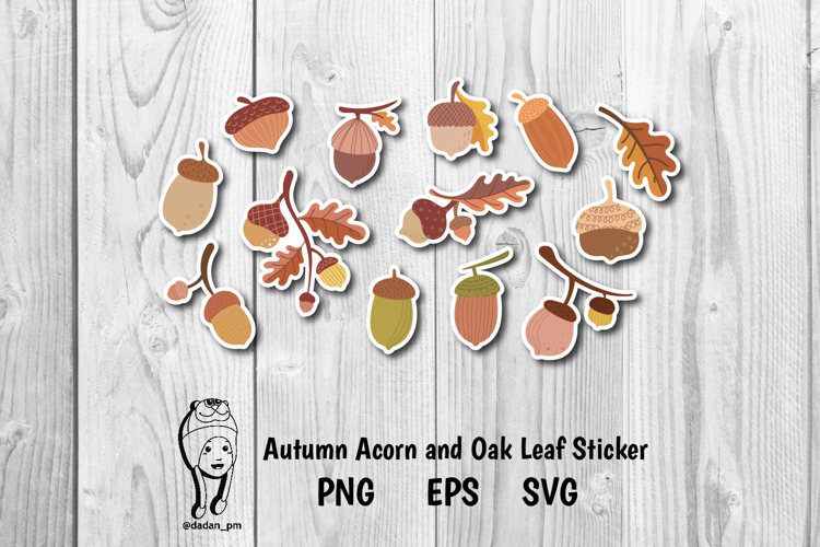 Autumn Acorn and Oak Leaf Sticker svg png eps