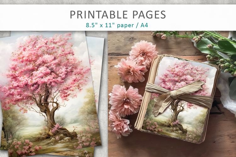 artistic tree illustrations, nature junk journal