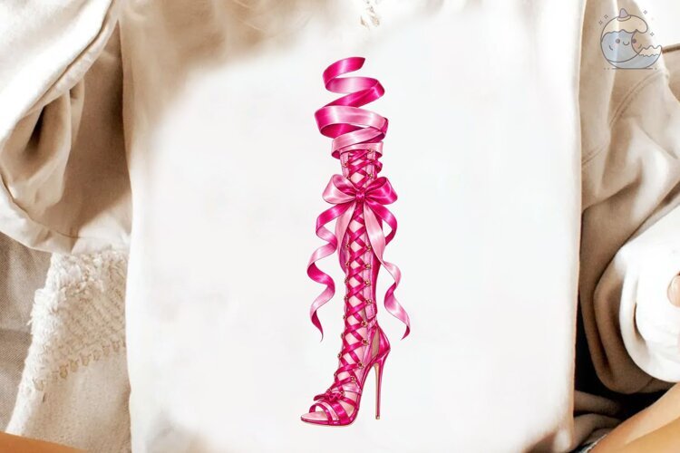 Pink Ribbon Heel Boot PNG Shirt Design example image 1