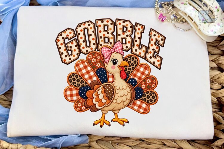 Gobble Turkey Girl PNG Thanksgiving Tee example image 1