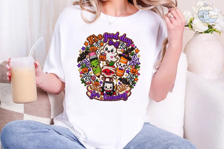 Halloween Teacher PNG Sublimation Shirt example image 1