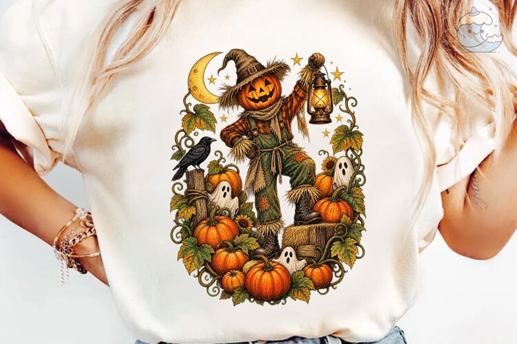 Halloween Scarecrow Pumpkin PNG Shirt example image 1