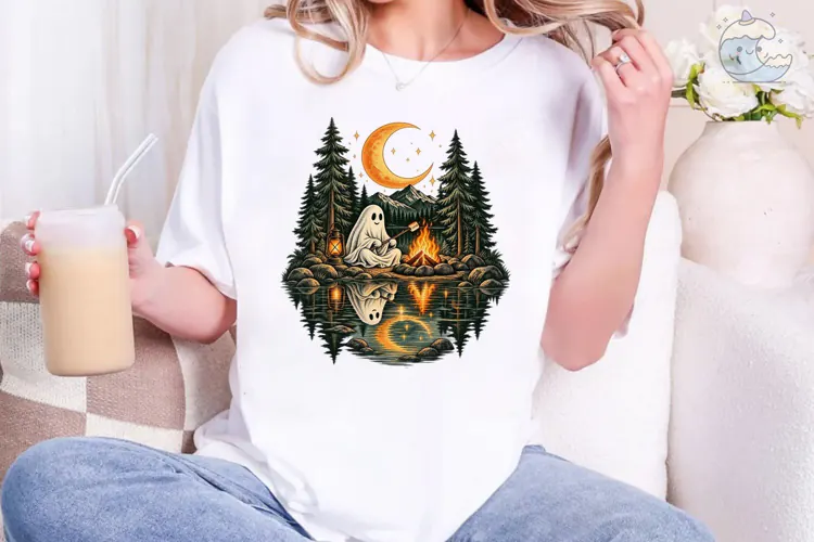 Ghost Camping Campfire PNG Shirt Design