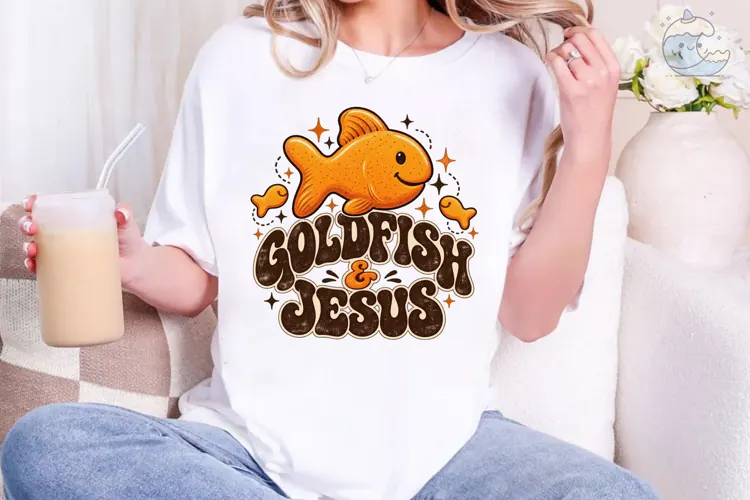 Goldfish & Jesus PNG Retro Shirt Design