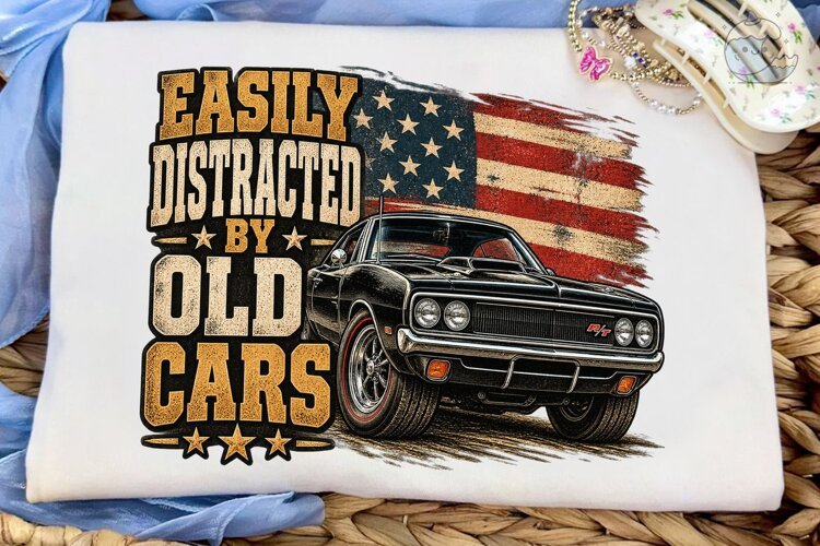 Easily Distracted Old Cars PNG Shirt example image 1