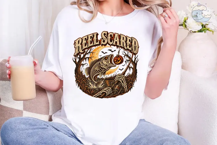 Reel Scared Halloween Fishing PNG Tee