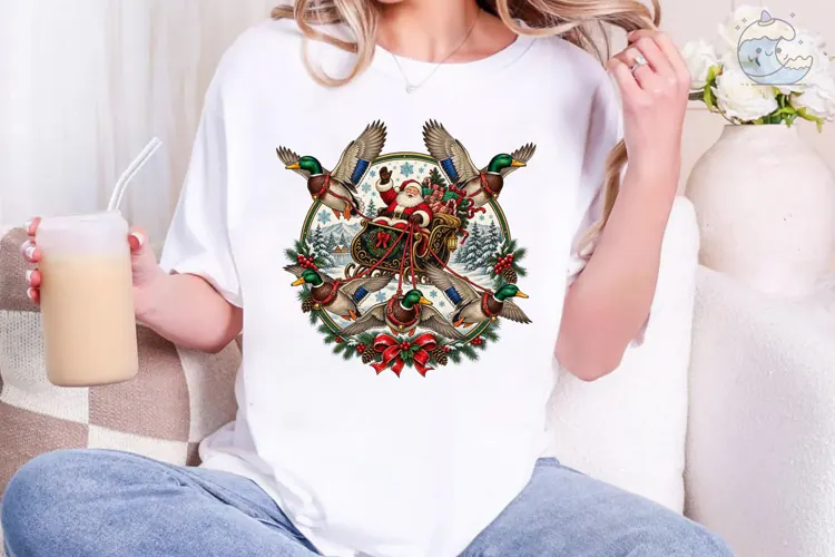 Santa Duck Sleigh Christmas PNG Shirt